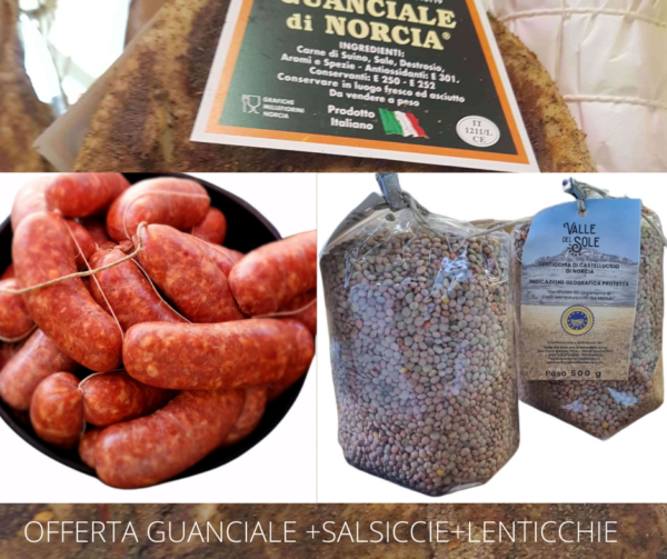 GUANCIALE INTERO+SALSICCIE 1 KG+500G DI LENTICCHIE DI NORCIA